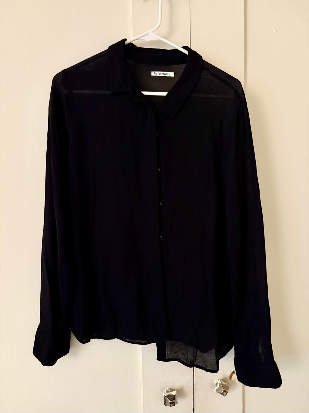 Reformation Black Semi-Sheer Long-Sleeve Button-Up Shirt